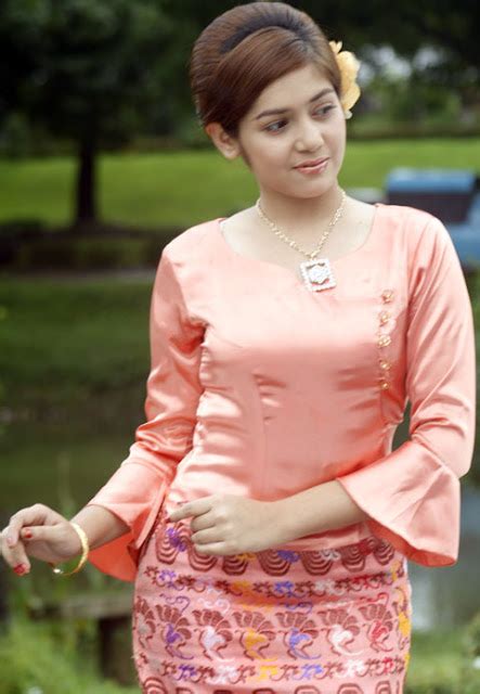 Myanmar Popular Model Christina With Pink Burmese Fashion Dress