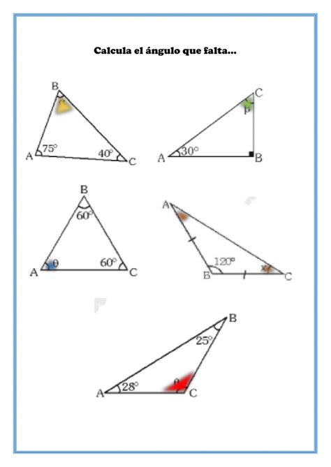 Ejercicio De Suma De ángulos Interiores En Un Triángulo