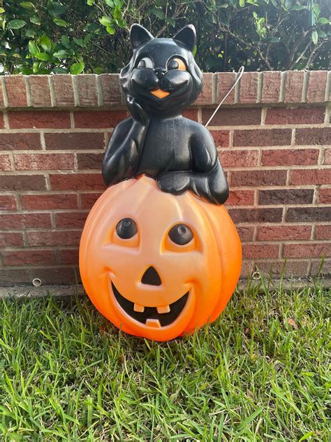 Vintage Empire Black Cat And Pumpkin Halloween Large Blow Mold Etsy