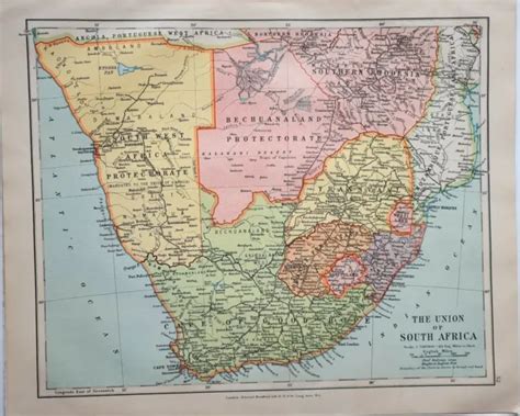 1926 Map The Union Of South Africa Cape Of Good Hope Transvaal Natal