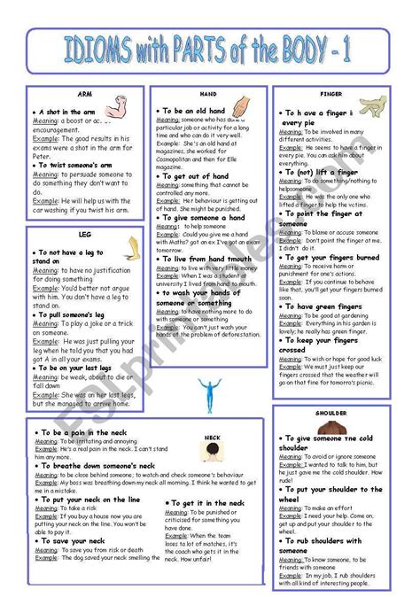 Idioms With Parts Of The Body Esl Worksheet By Coyote Chus