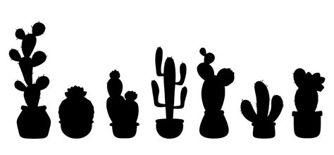 Set Of Black Cactus Silhouettes In Pots 16069865 Vector Art At Vecteezy