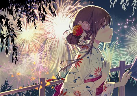 Kimono Girl In The Fireworks Night Pixiv ピクシブ Photo 41245177 Fanpop