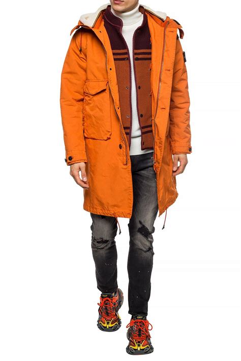 Stone Island Two Layered Hooded Jacket In Orange For Men Lyst