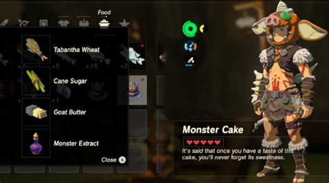 A truffle, for example, will temporarily increase your maximum hearts, or creating a chilly elixir will make you resistant to. Monster Cake | Zeldapedia | FANDOM powered by Wikia