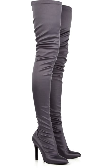 Lyst Stella Mccartney Thigh High Satin Boots In Gray