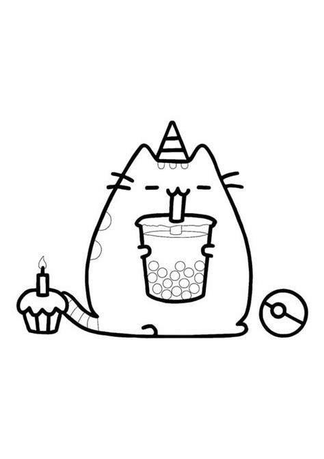 Pusheen Drinking Milktea Coloring Page Free Printable Coloring Pages