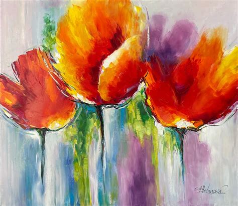 Abstract Tulip Oil Original Painting Horizontal Wall Decor For Living