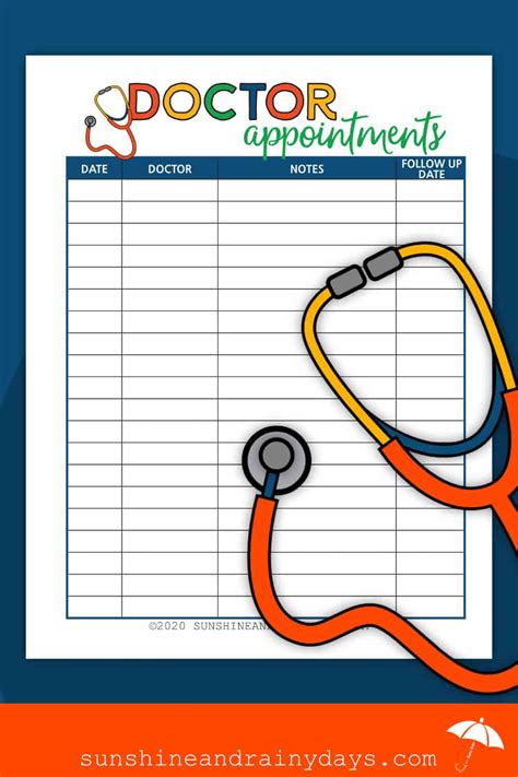 Doctor Appointments Printable Track Your Doctor Visits Sunshine And