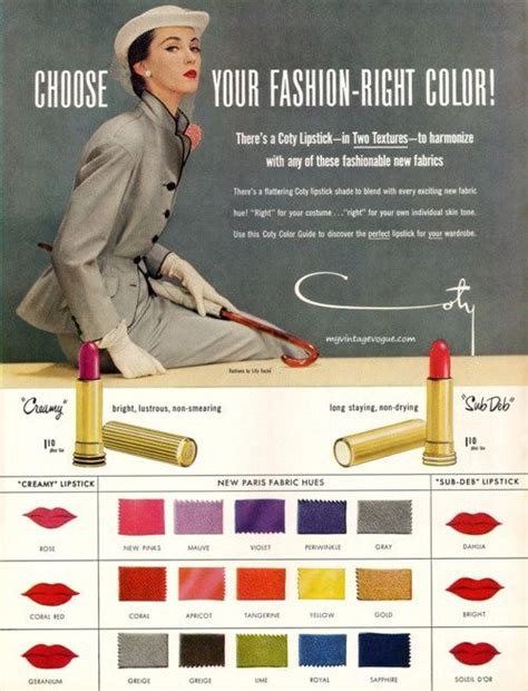 Coty Lipsticks To Harmonize With Fashionable New Fabrics 1951