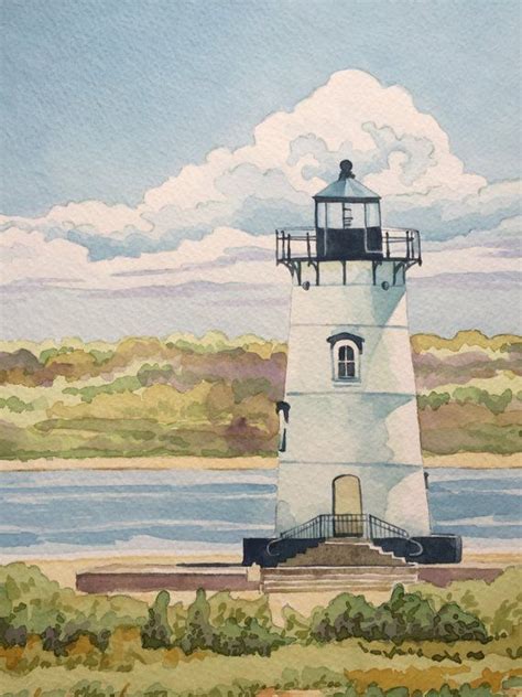 Lighthouse Painting Original Watercolor Nautical Coastal Beach