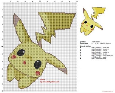 Pikachu Pokémon Esquema Punto De Cruz Suave Y Dulce Click To View Pikachu Cross Stitch