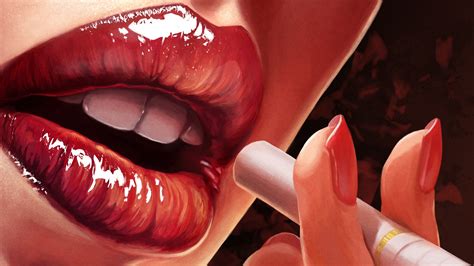 1920x1080 art artistic babes cigarette color drawing face females girls lips lipstick