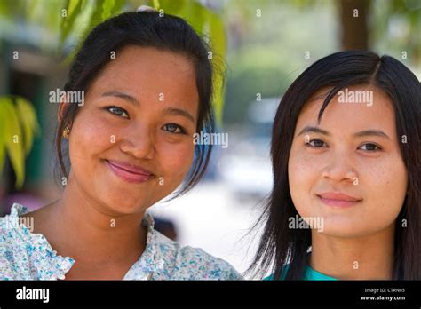 Portrait Of Two Burmese Girls In Rangoon Yangon Burma Myanmar