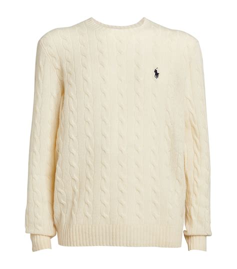 Mens Polo Ralph Lauren Neutral Wool Cable Knit Sweater Harrods Uk