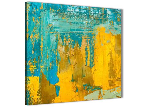 Mustard Yellow And Teal Turquoise Abstract Dining Room Canvas Wall