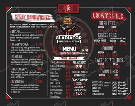 Gladiator Burger Menu Canada Latest Prices
