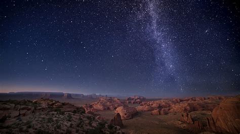 自然 風景 植物 岩 山 渓谷 星 夜 地平線 銀河 モニュメントバレー アリゾナ アメリカ Hdデスクトップの壁紙