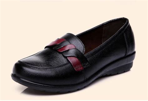 Genuine Leather Womens Shoes Flats Black Breathable Soft Bottom Non