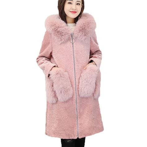 Fashion Hooded Fur Collar Long Winter Coat Womens New 2018 Keep Warm Three Dimensional Sheep