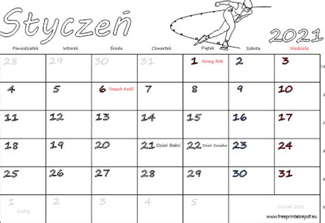 Kalendarz Na Styczeń 2021 Darmowe Pdf Do Druku
