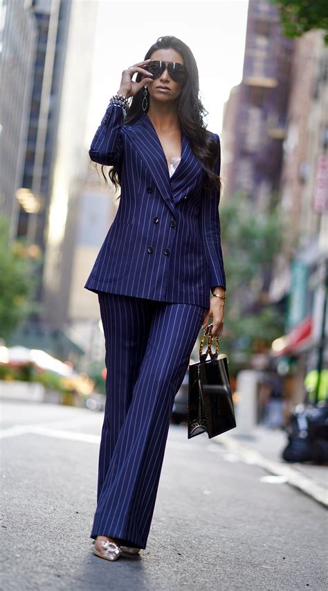 Navy All Season Pinstripe Suit Pinstripe Suit Women Womens Blue Suit Suits For Women