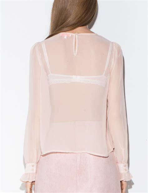 Pixie Market Pale Pink Chiffon Bow Tie Ruffled Blouse In Pink Lyst