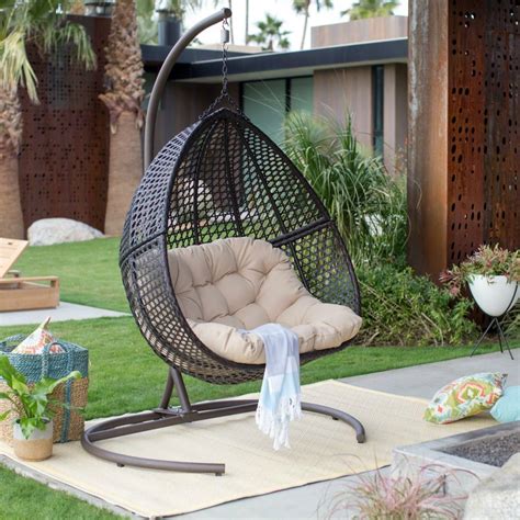 Our freestanding egg chair features a stunning weather resistant rattan design and thick filled cushions for extra comfort. 2 Person Resin Wicker Hanging Egg Loveseat Swing Chair in ...