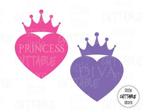 Items Similar To Princess Diva Heart Crown Cuttable Design File Svg