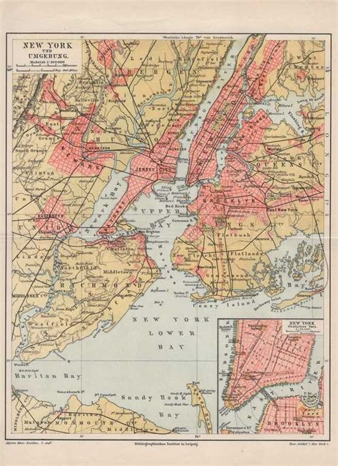 1897 New York City Manhattan Brooklyn Richmond Plan Antique Lithograph