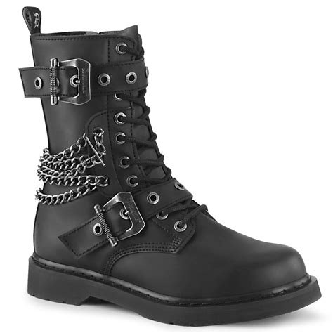 demonia bolt 250 men s mid calf lace up combat boots with chain
