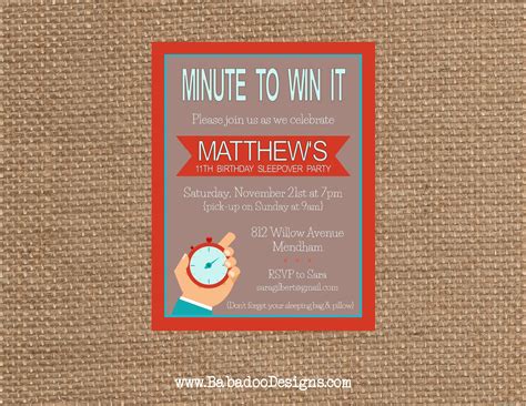 Minute To Win It Invitation Minute To Win It Party Babadoodesigns
