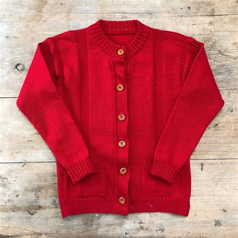 Vintage 1980s Red Guernsey Cardigan Etsy