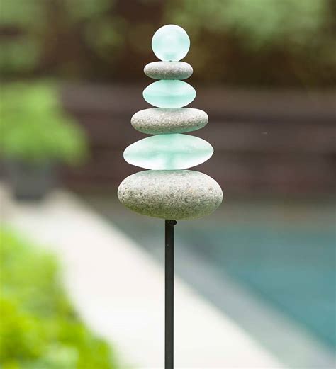 Glass and Stone Cairn Stake | Garden Accents | Garden ...