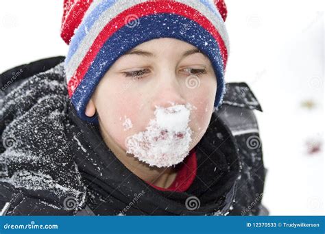 Snow On Face Stock Image Image Of Frigid Smashed Playing 12370533