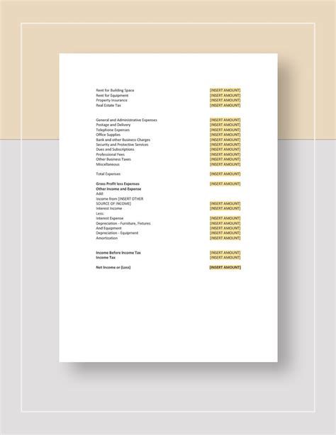 Restaurant Income Statement Template In Ms Word Pages Gdocslink