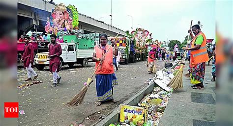 Ghmc Workers Face Uphill Task As Trash Piles Up On Procession Routes