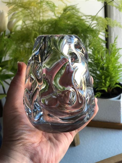 Vintage Scandinavian Hand Blown Glass Vase Modernist Mid Century Waterfall Glass