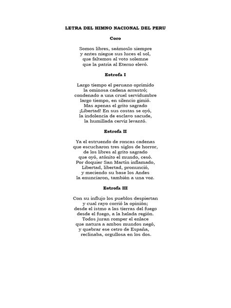 Letra Del Himno Nacional Del Peru 1 Pdf