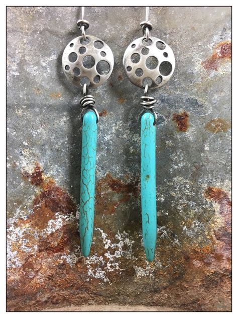 Long Turquoise Spikes With Sterling Silver Disk Earrings Etsy