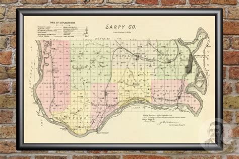 Vintage Sarpy County Ne Map 1885 Old Nebraska Map Etsy