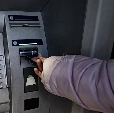 Woman Using Credit Card And Atm Machine Stock Photo Image Of Card