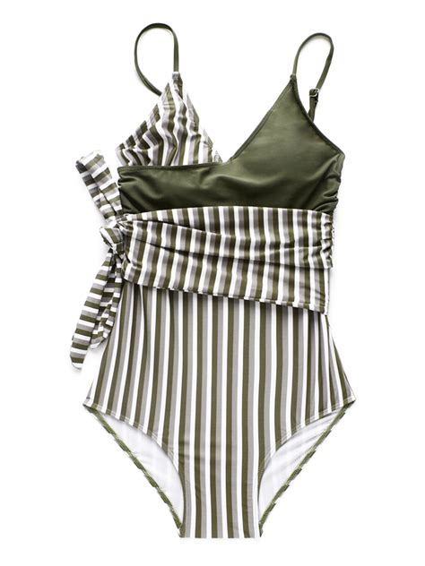Striped Knot One Piece Swimsuit Large Bust Swimwear Swimwear