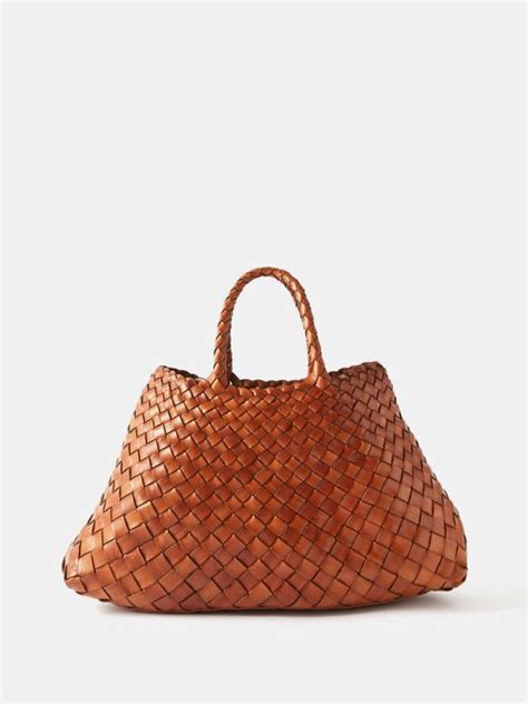 Dragon Diffusion Santa Croce Small Woven Leather Basket Bag In Tan
