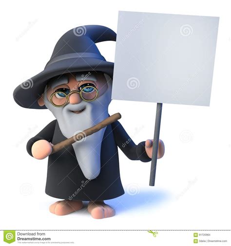 3d Funny Cartoon Wizard Magician Character Holding A Blank