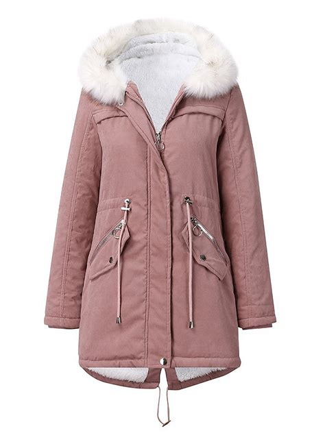 Womens Thick Fuzzy Fleece Parka Jacket Long Sleeve Hooded Coat Ladies Winter Warm Zipper ...