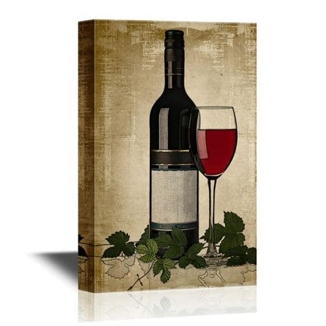 Wall26 Canvas Wall Art Red Wine Bottle And Glass On Vintage Background Gallery Wrap Modern