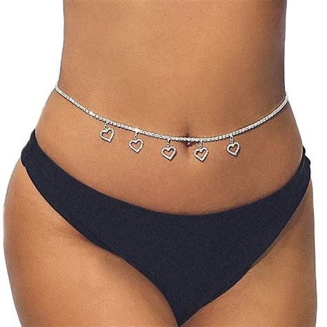 Stonefans Sexy Rhinestone Heart Waist Chain Belt Jewelry For Women