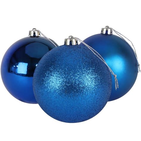3 150mm Extra Large Baubles Shiny Matte And Glitter Design Christmas Decorations Royal Blue