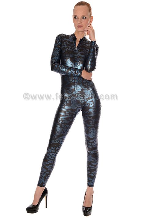 Fets Fash Catsuit Glossy Blue With Front Zip Fastener